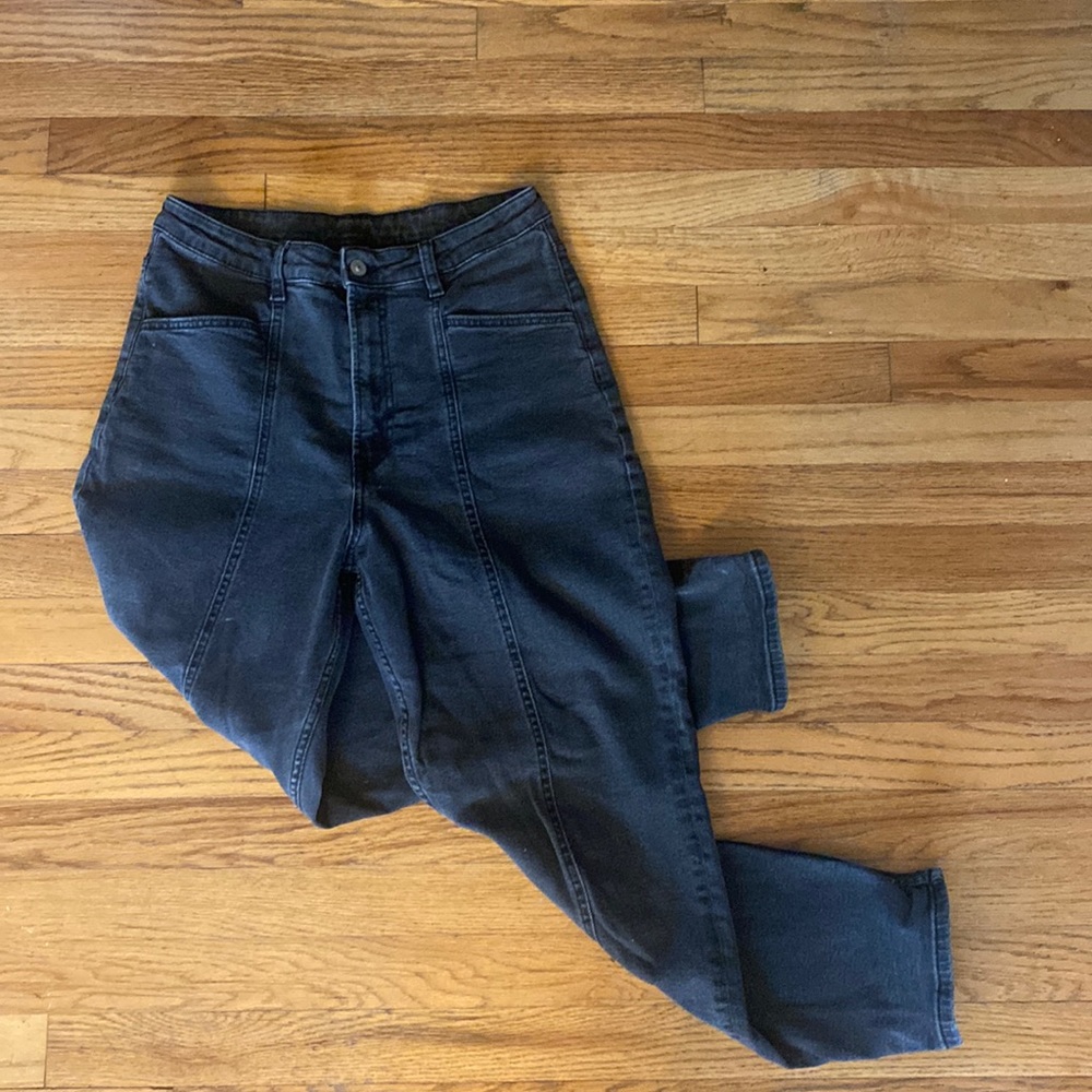 Washed black straight leg jean with stripe detail